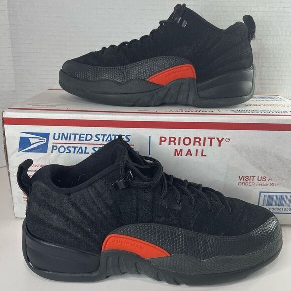 Nike Air Jordan 12 Retro Low Sneakers Black Red 308305-003 Size 5.5y  Eur 38 - Picture 1 of 11